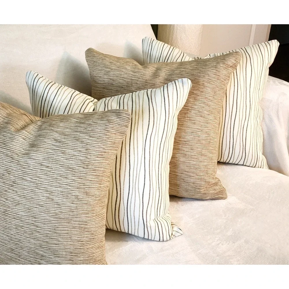 Magnolia Home 20x20 Throw Pillow Cover Pair Streamers Sage Tan Wavy Line Zip NEW
